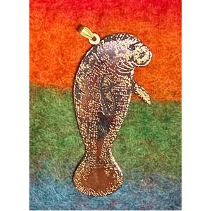 Asterias II Gold Tone Manatee Sea Cow Marine Life Textured Charm Pendant 1.5"